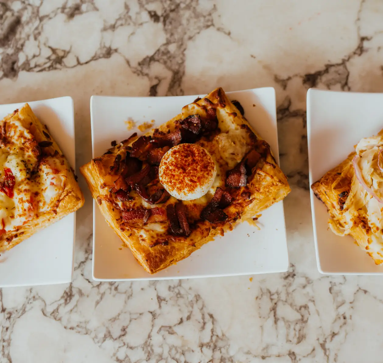 Savory French tartines with bacon, cheese, and egg served at Rosallie Café in Las Vegas